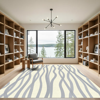 Cream and Gray Wavy Line Arrangement Rug