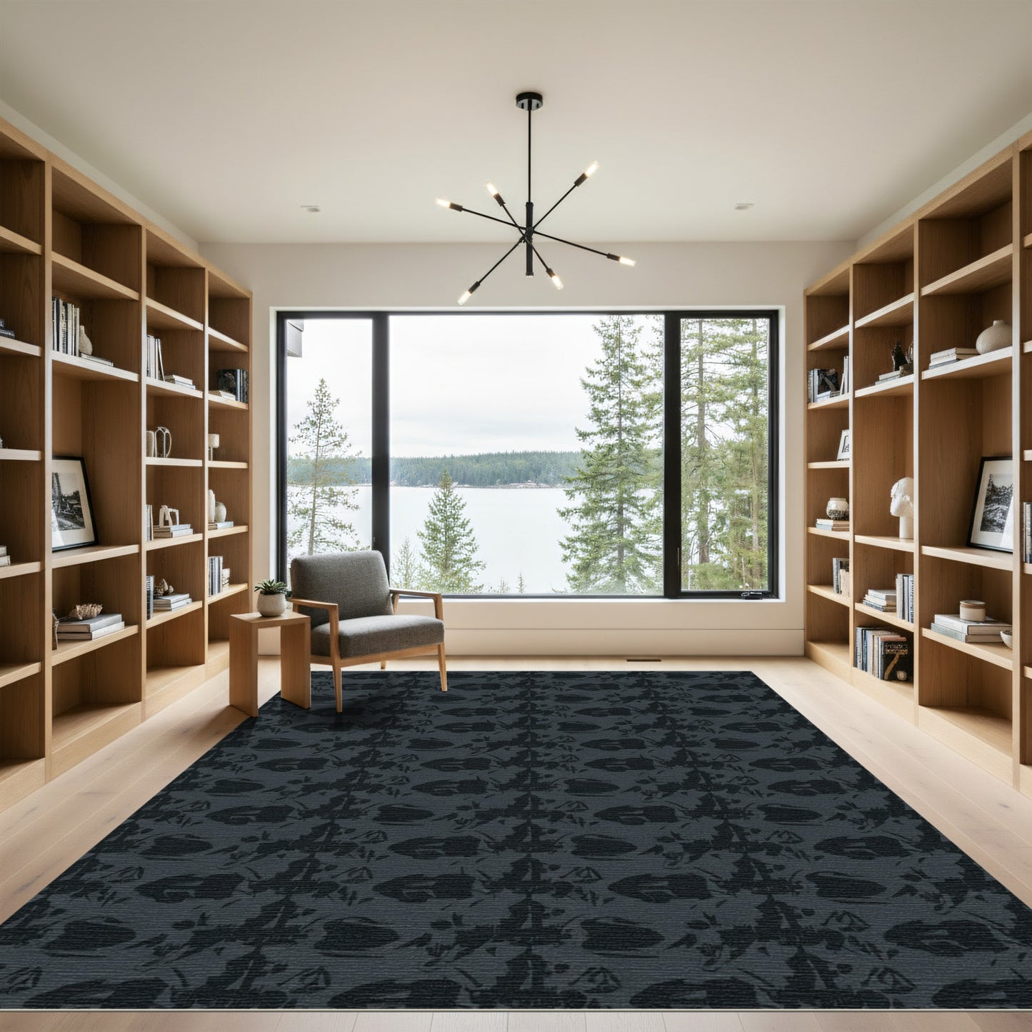 Dark Charcoal Abstract Blotch Medallion Rug