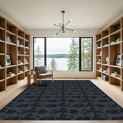 Dark Charcoal Abstract Blotch Medallion Rug