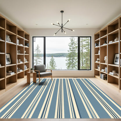 Classic Blue and Cream Pinstriped Rug