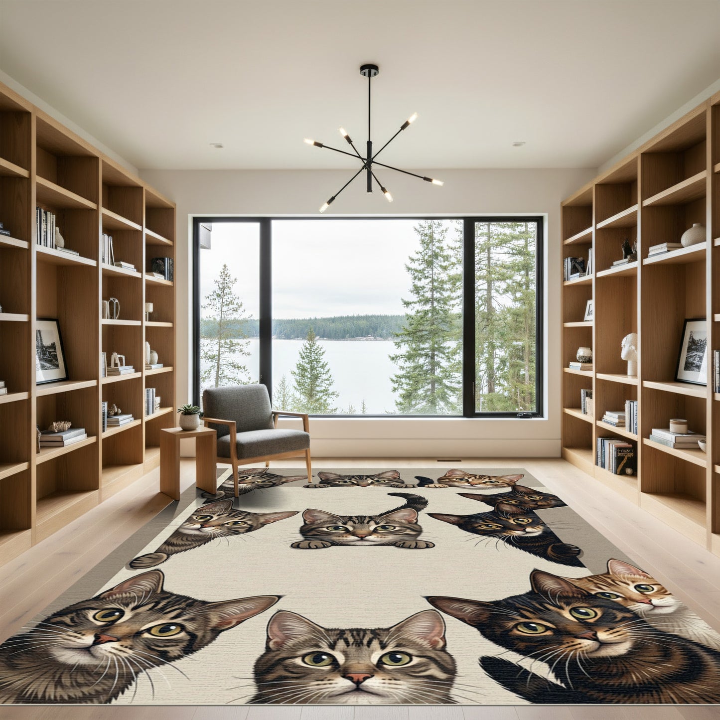 Whimsical Tabby Cat Portrait Collage Rug