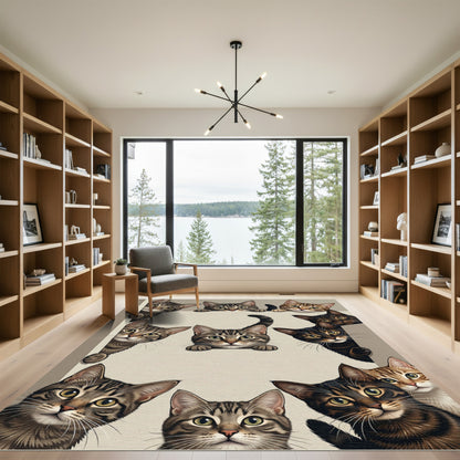 Whimsical Tabby Cat Portrait Collage Rug