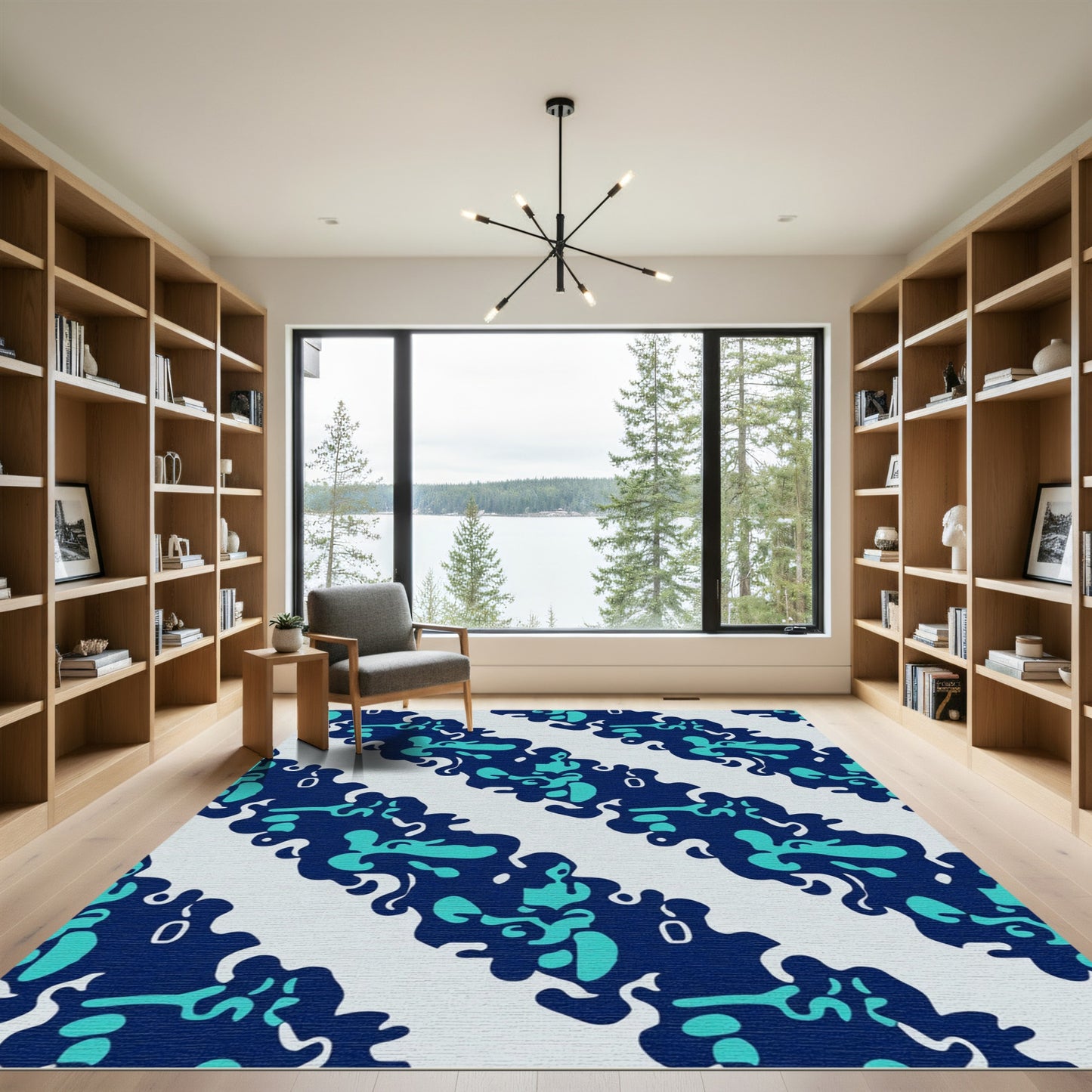 Deep Blue Aqua Blobs Stripe Rug