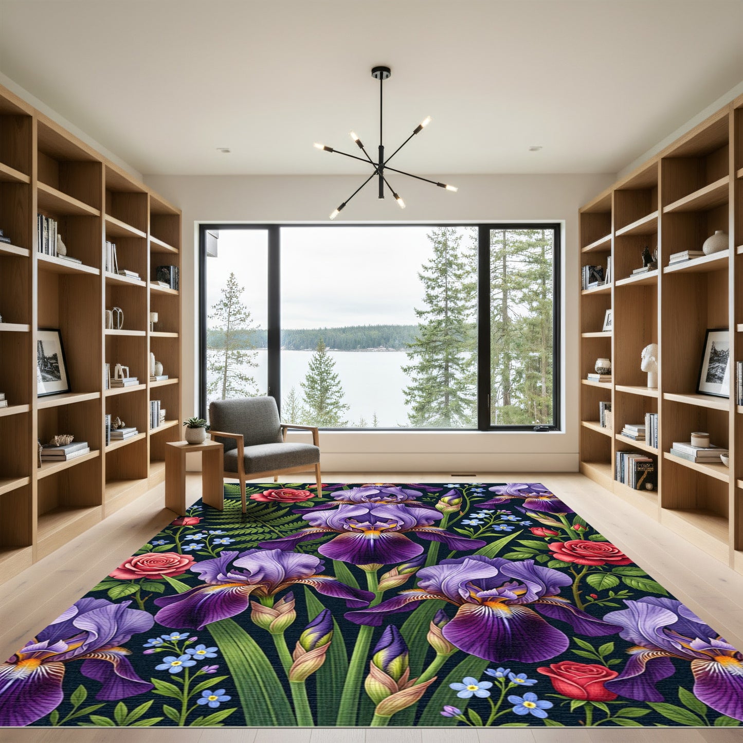 Vibrant Purple Iris Rose Botanical Garden Rug