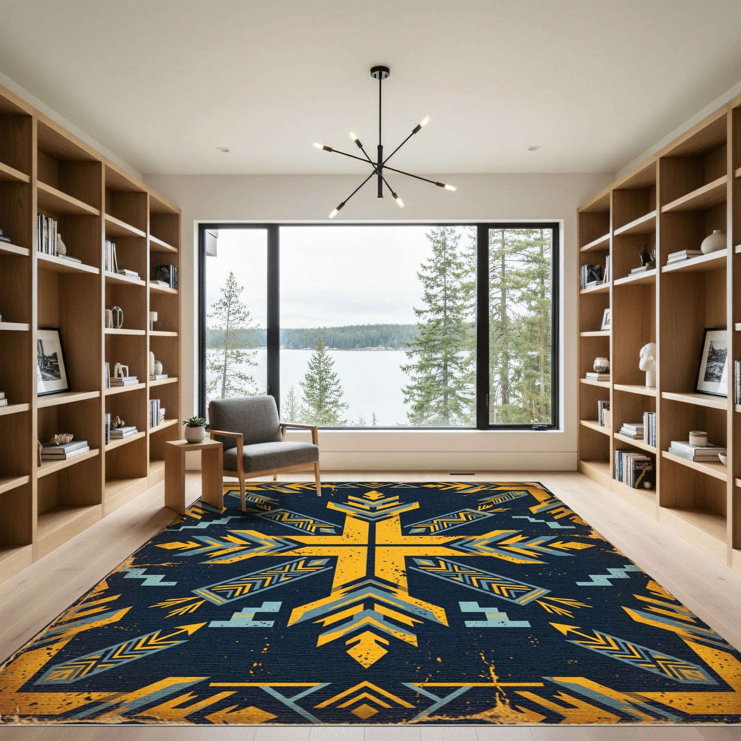 Yellow Blue Geometric Sunburst Rug