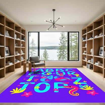 Oceanic Alphabet With Dolphins And Seahorses Rug