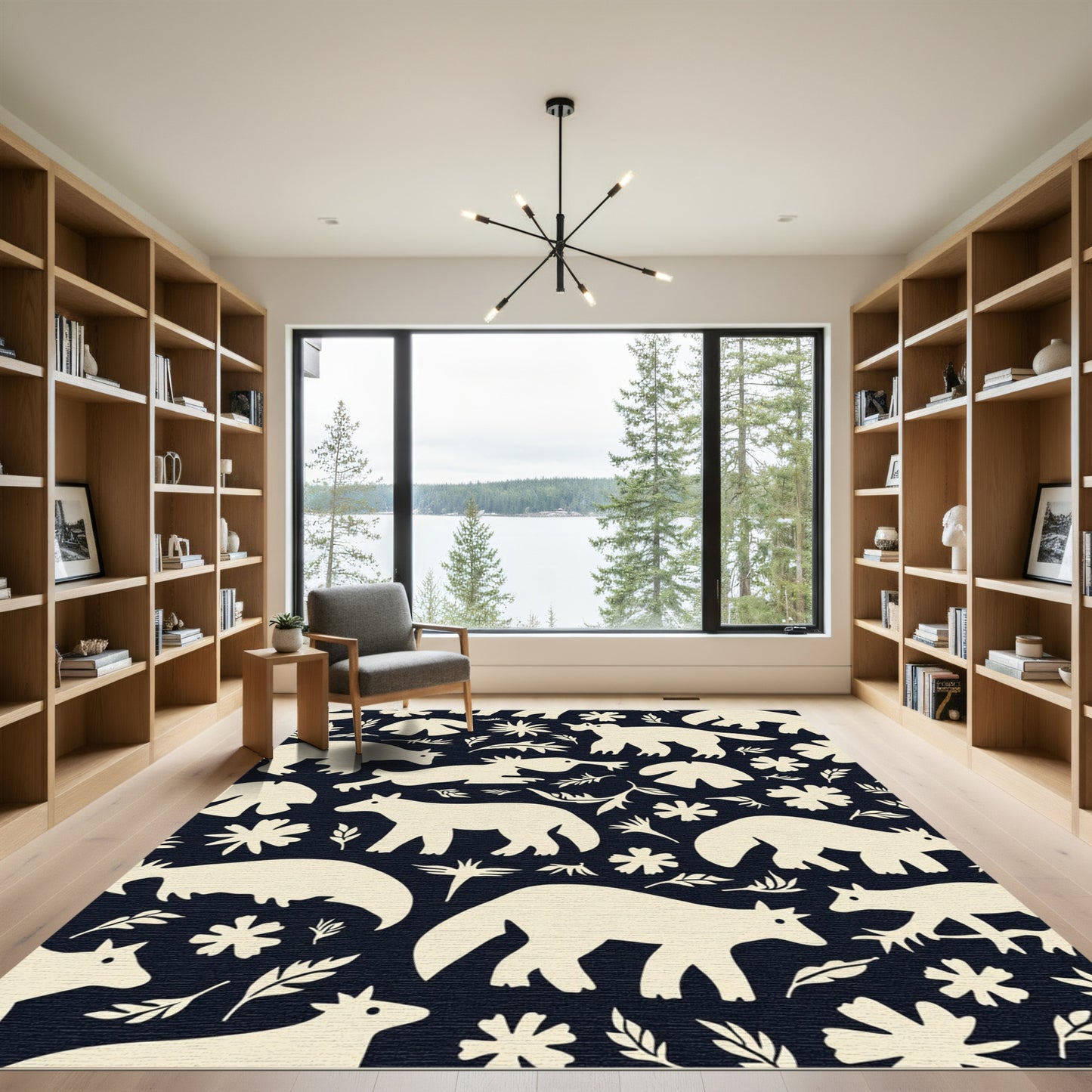 Cream Animals Whimsical Botanical Rug
