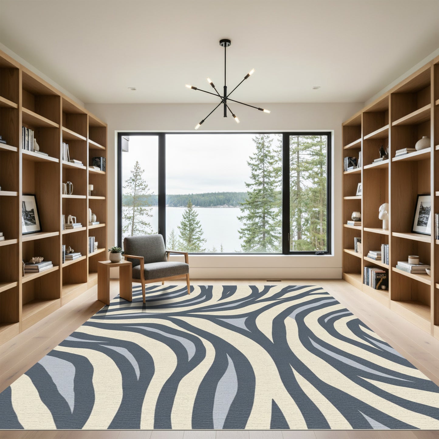 Cream Gray Abstract Zebra Stripes Rug