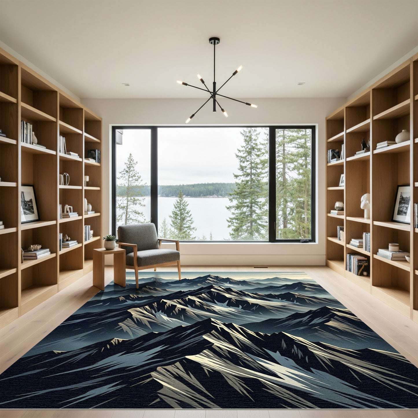 Dark Mountain Range Summit Snow Rug