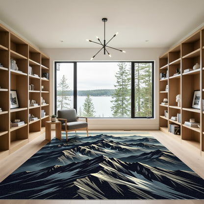Dark Mountain Range Summit Snow Rug