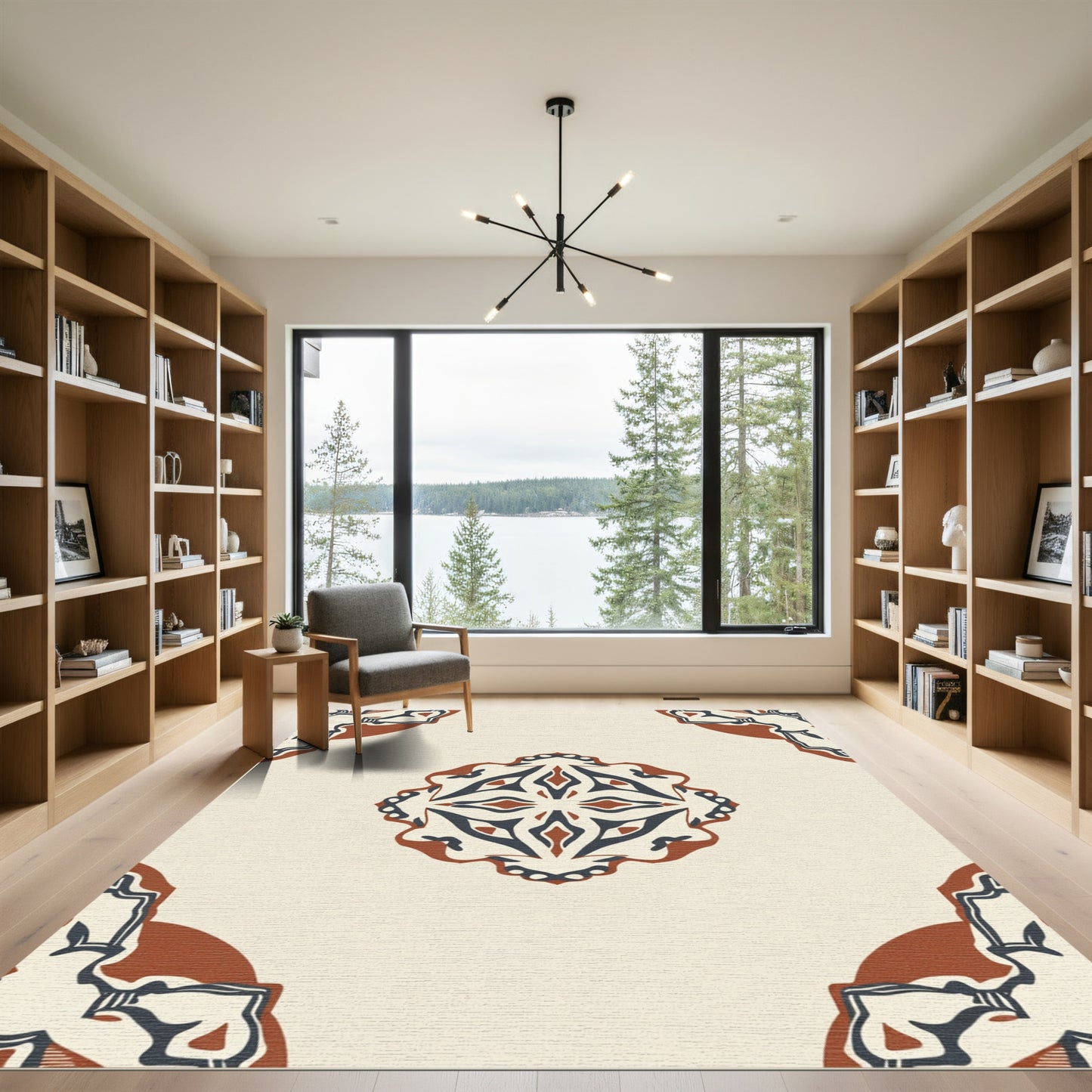 Earthy Terracotta Blue Mandala Rug