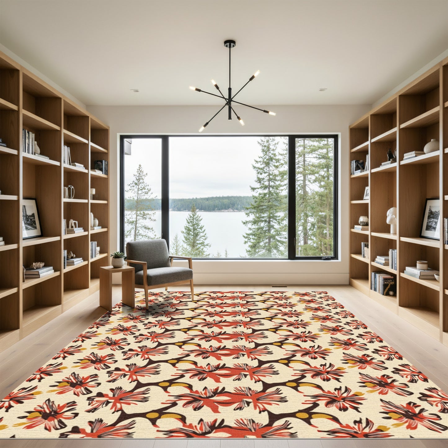 Bold Red Floral Branch Accents Rug