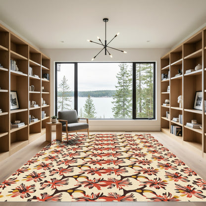 Bold Red Floral Branch Accents Rug
