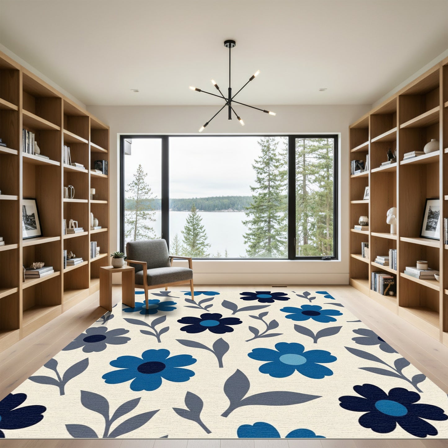 Cobalt Blue Petal Floral Swirl Rug