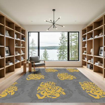Golden Abstract Organic Forms Rug
