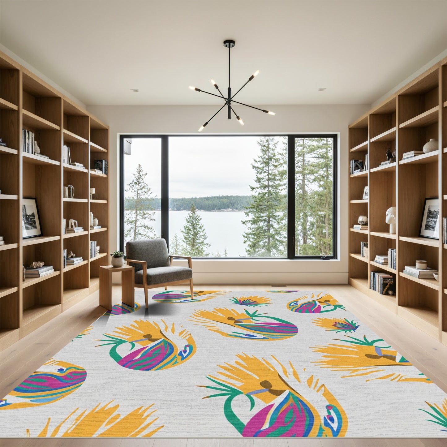 Vibrant Yellow Abstract Tropical Leaf Rug