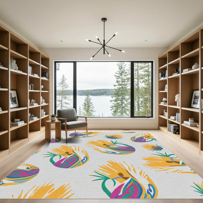 Vibrant Yellow Abstract Tropical Leaf Rug