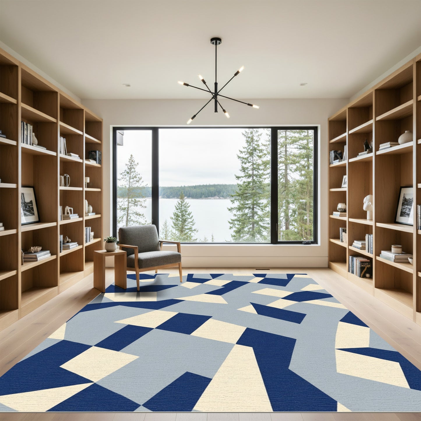 Abstract Geometric Navy Blue Composition Rug
