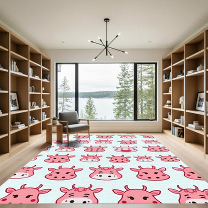 Cute Pink Cow Heads Pattern Rug