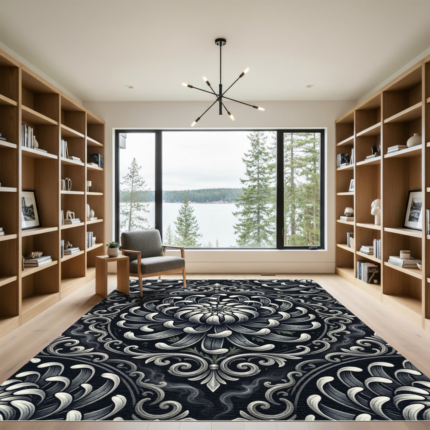 Monochrome Gothic Chrysanthemum Medallion Ornament Rug
