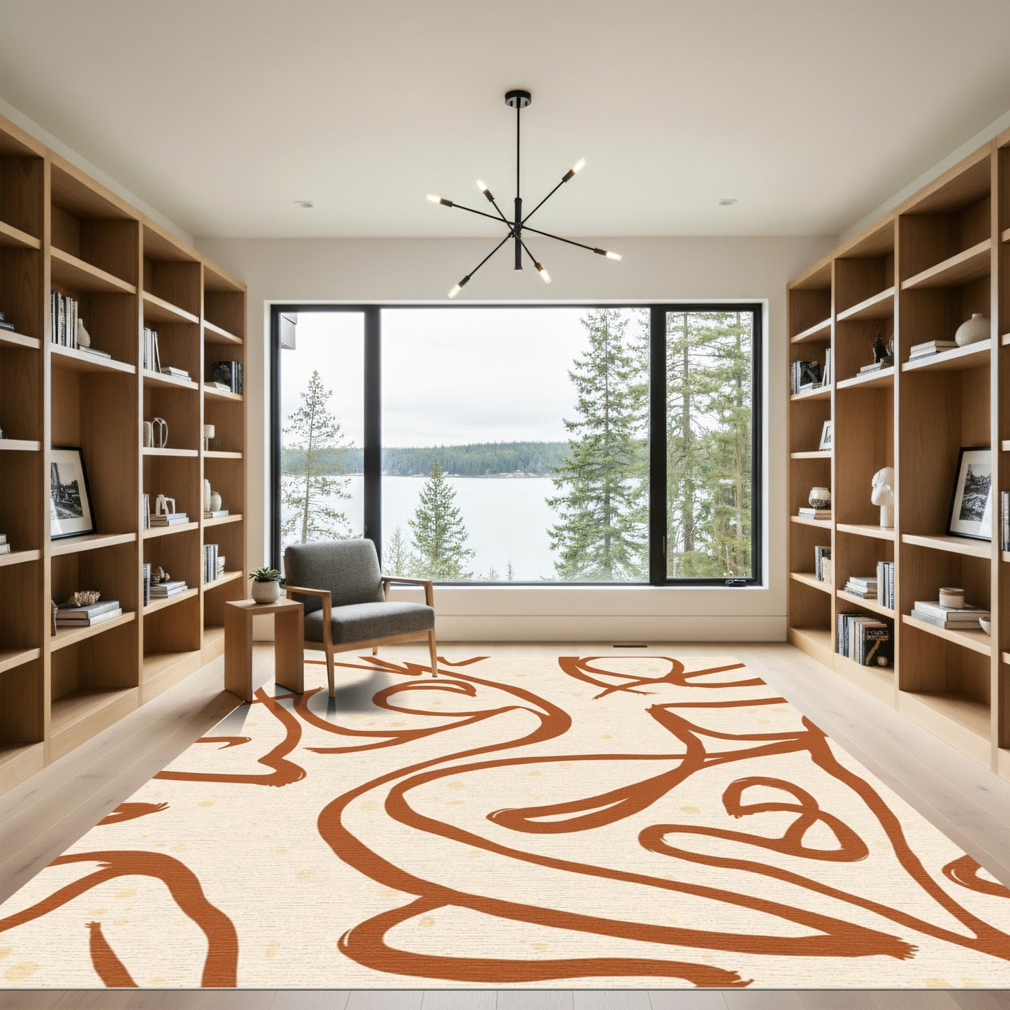 Terracotta Brushstrokes Mid Century Modern Rug