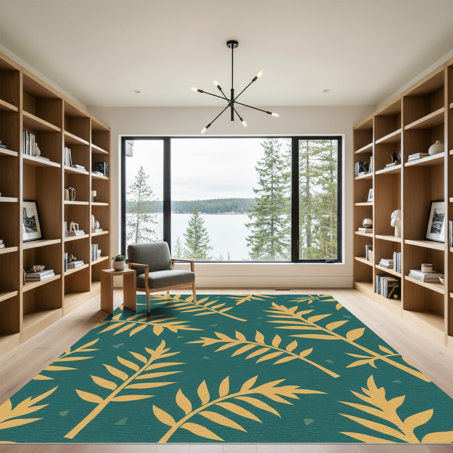 Teal Yellow Fern Leaf Collection Rug
