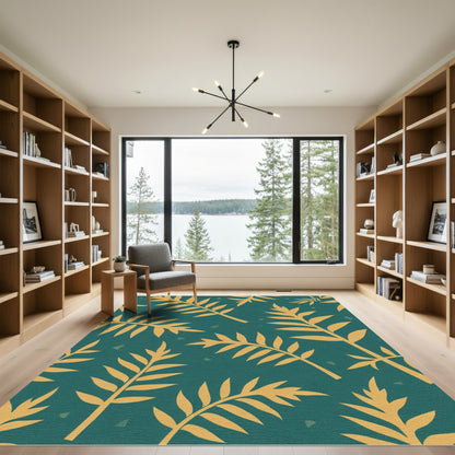 Teal Yellow Fern Leaf Collection Rug