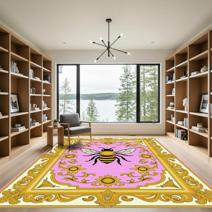 Pink Gold Baroque Bee Floral Rug