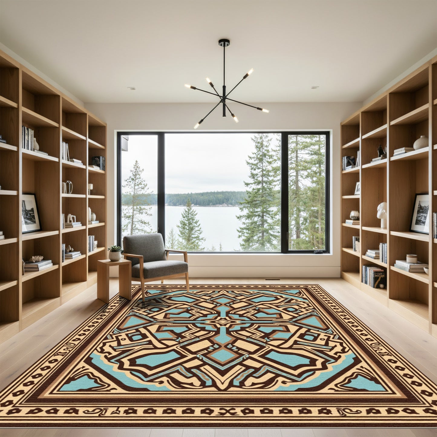 Geometric Brown Tan Blue Medallion Rug