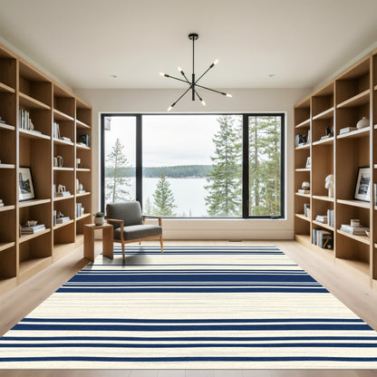 Navy Blue Cream Striped Harmony Rug