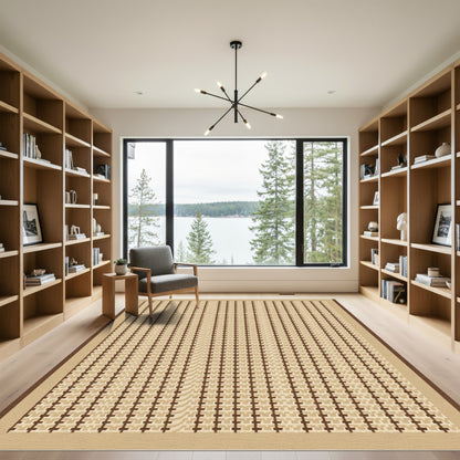 Tan Brown Woven Grid Rug