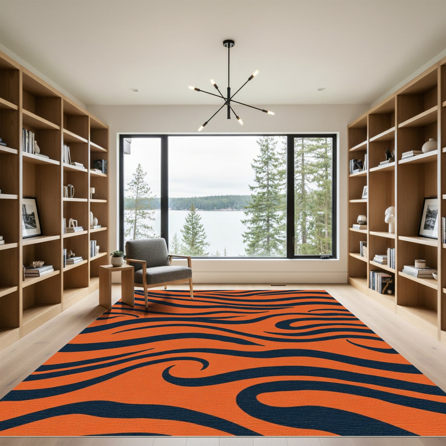 Bold Orange Navy Tiger Stripes Rug