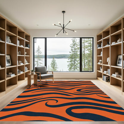 Bold Orange Navy Tiger Stripes Rug