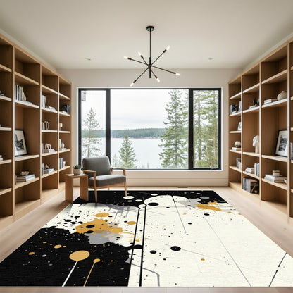 Abstract Gold Splatter Paint Rug