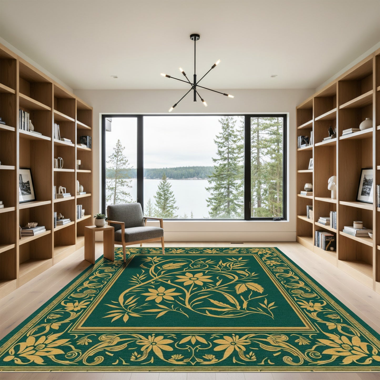 Emerald Gold Floral Vine Frame Rug