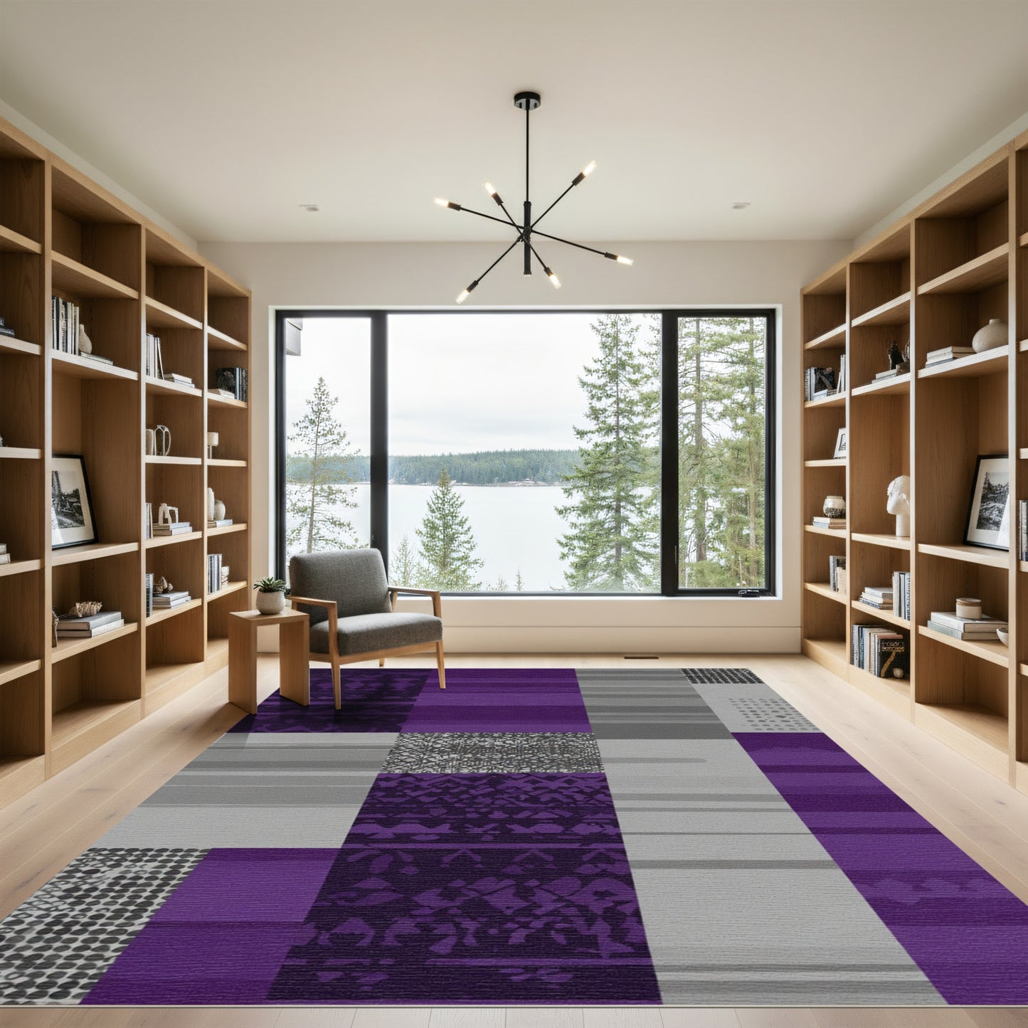Bold Purple Gray Geometric Patchwork Rug