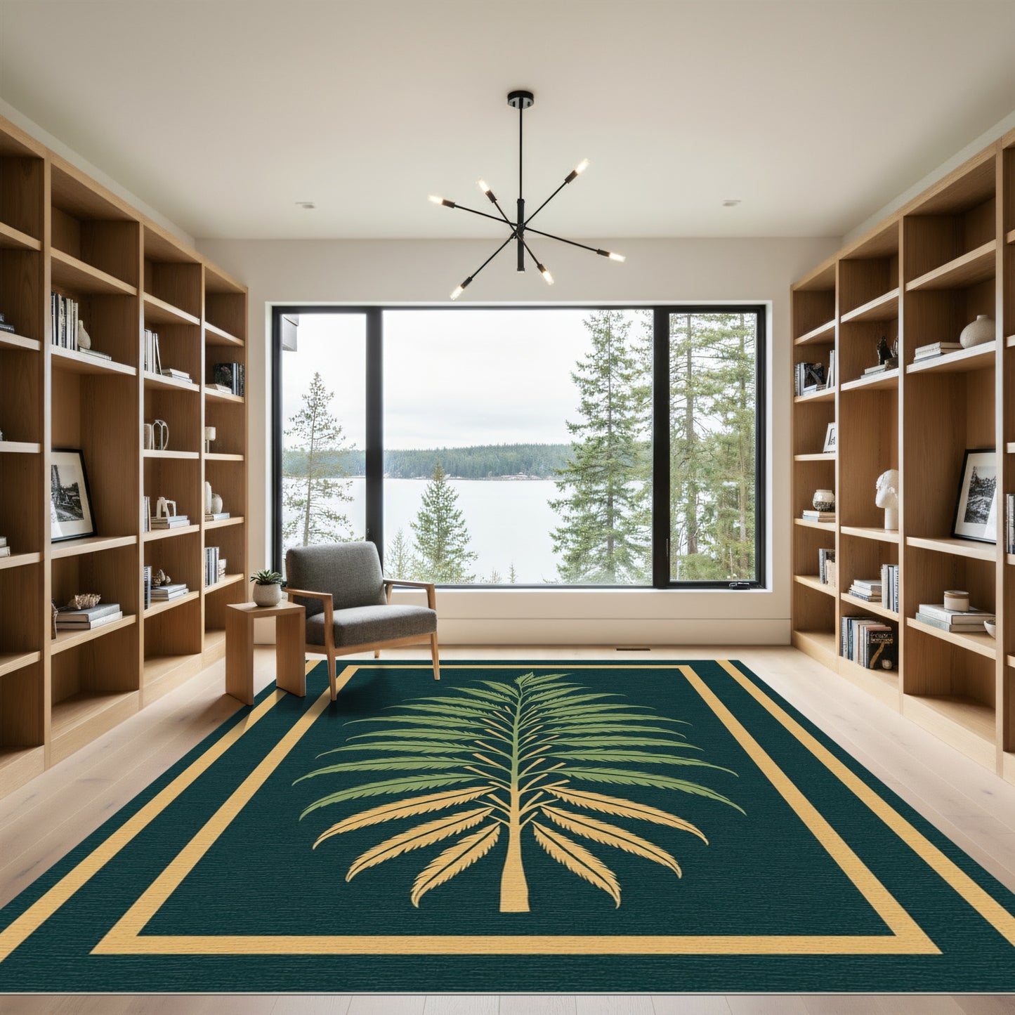 Emerald Green Fern Tree Border Rug