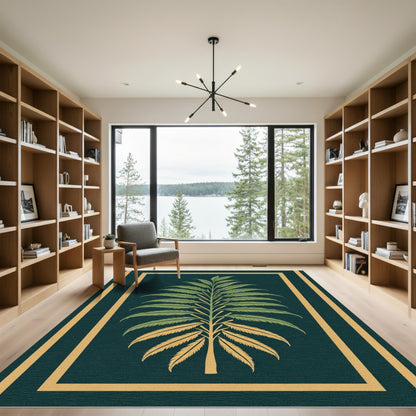 Emerald Green Fern Tree Border Rug