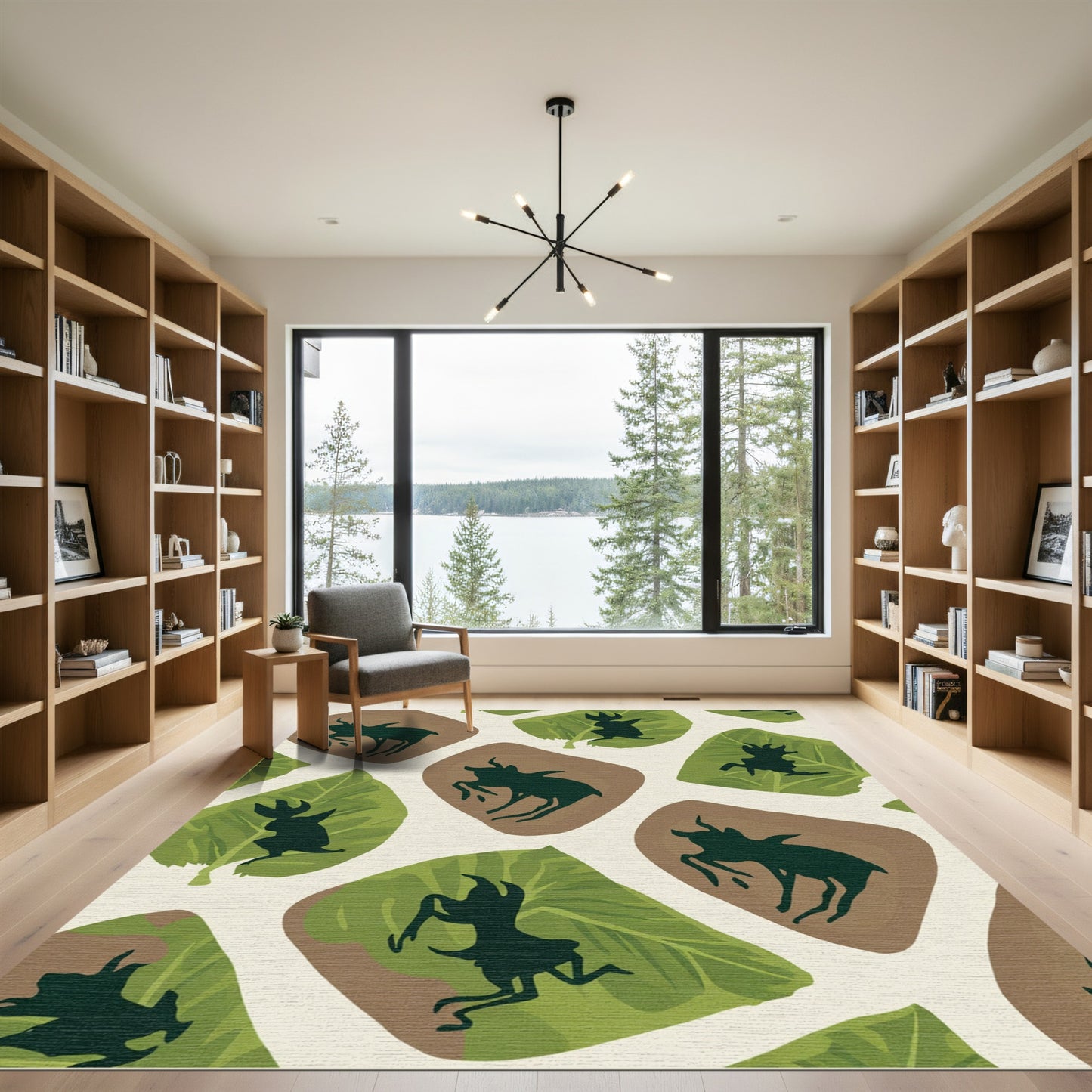Whimsical Woodland Creatures Leaf Silhouette Rug