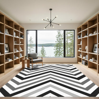 Monochrome Chevron Zigzag Stripes Rug