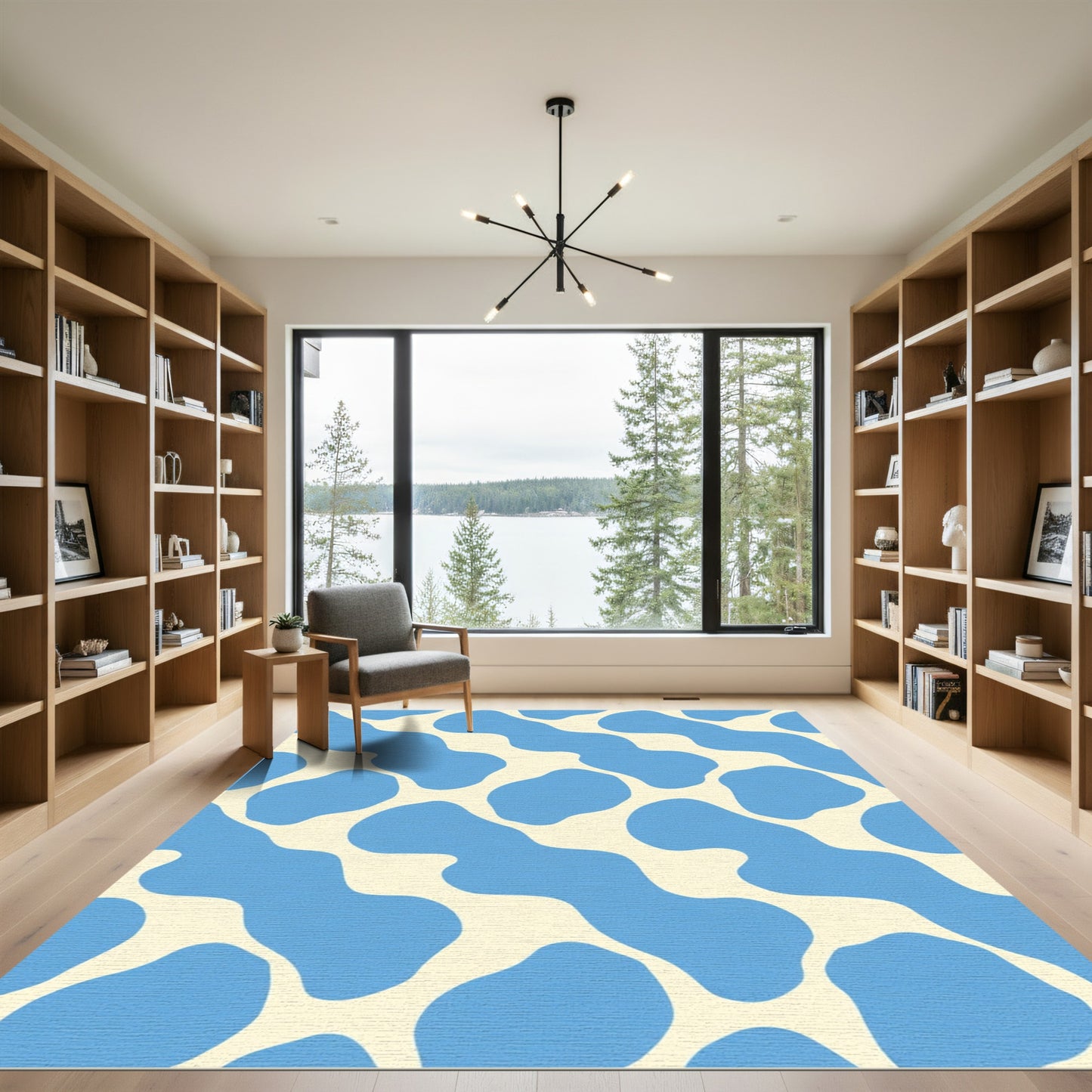 Abstract Blue Blob Organic Flow Rug