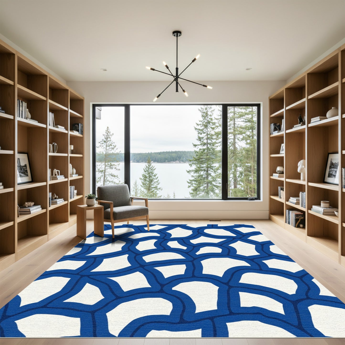 Deep Blue Organic Abstract Overlay Rug
