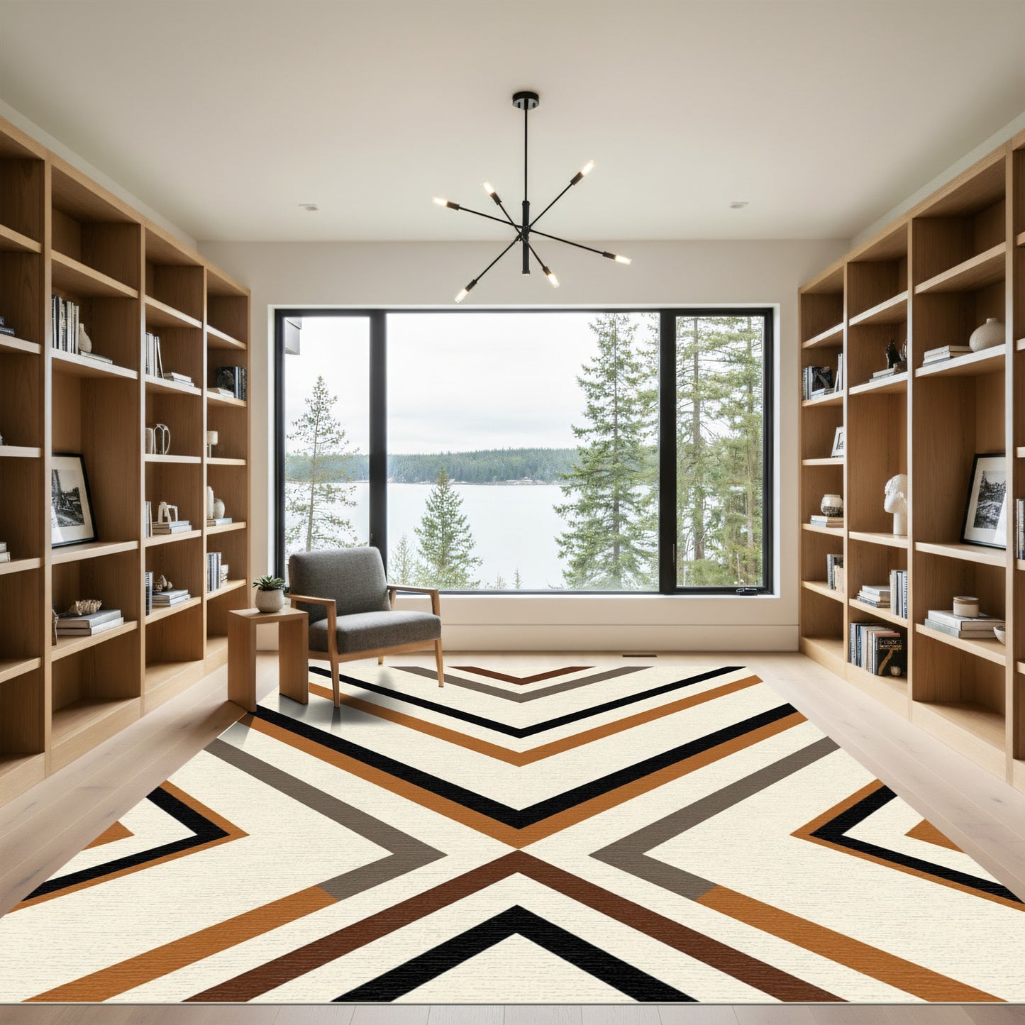 Earthy Tone Geometric Chevron Rug