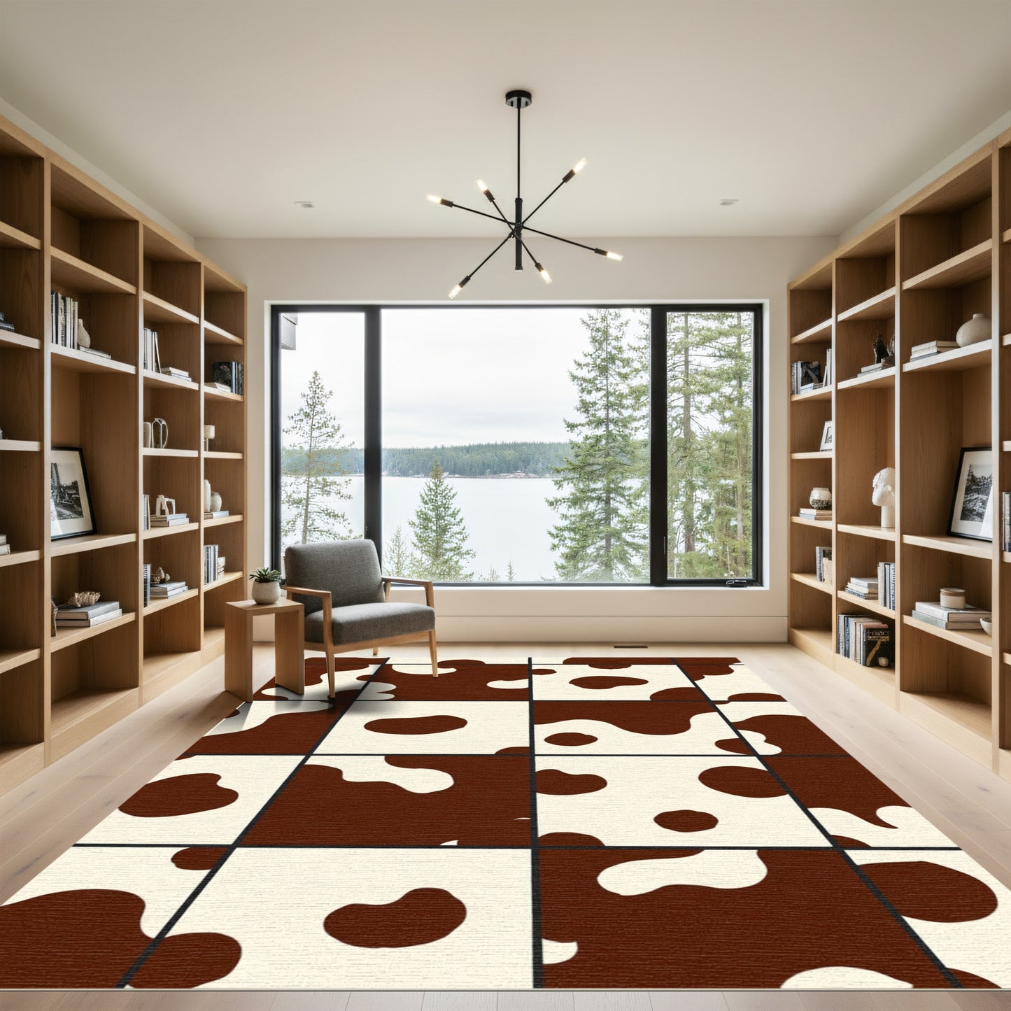 Brown Cream Patchwork Animal Print Rug