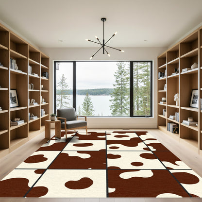 Brown Cream Patchwork Animal Print Rug