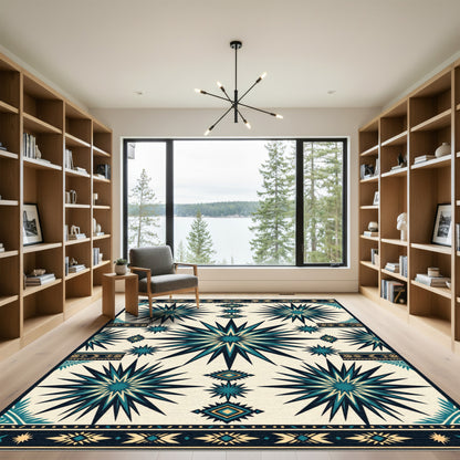 Teal Starburst Southwestern Geometric Area Rug