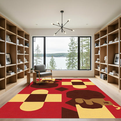 Bold Crimson Modern Checkerboard Heads Rug