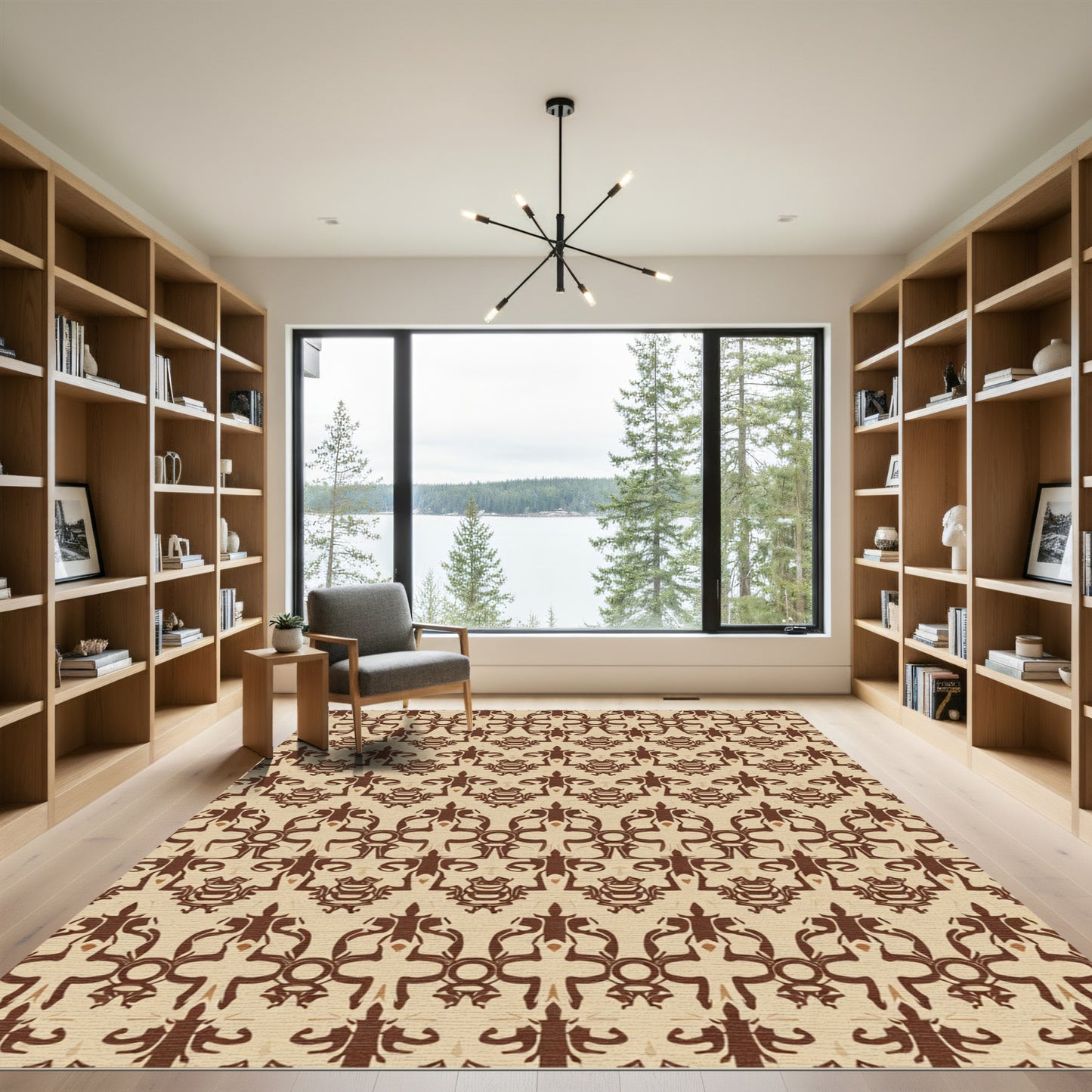 Ornate Brown Tan Abstract Symmetry Rug