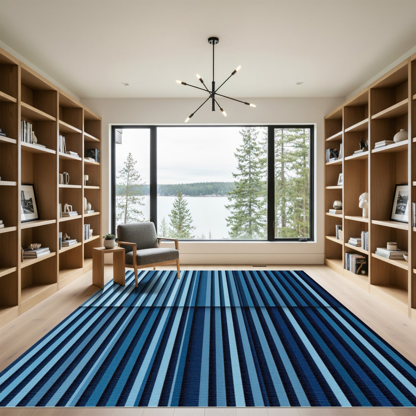 Ocean Blue Vertical Stripes Rug