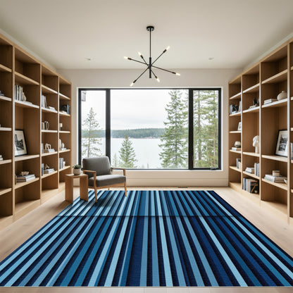 Ocean Blue Vertical Stripes Rug